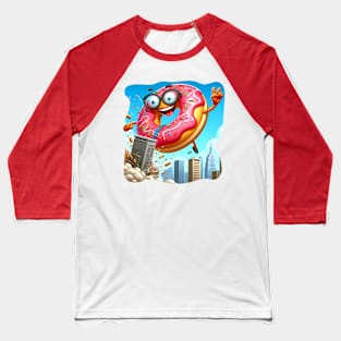 A giant donut crashing into a city with a silly expression Baseball T-Shirt